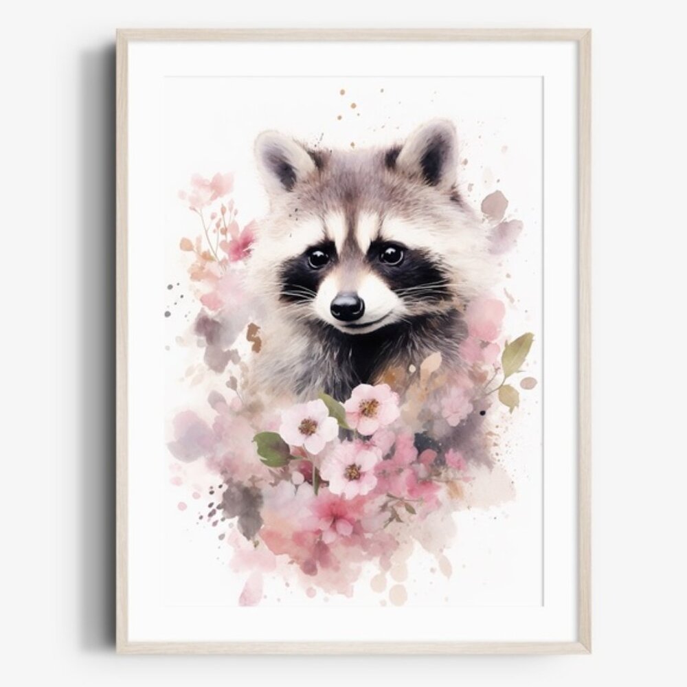 Cute Raccoon Watercolor Wall Art Illustration Print Poster Card Unframed